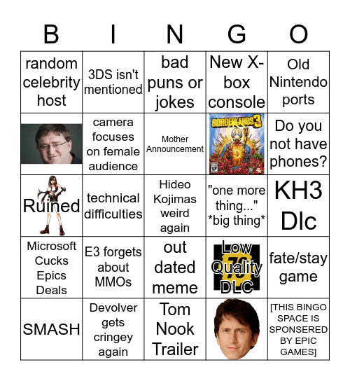 E3 2k19 Justice Bingo Card