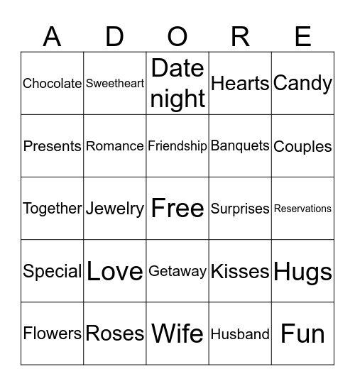 Valentines Day Bingo Card