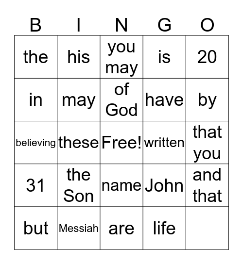 In the Wild! Zoom in on Jesus! Bingo Card