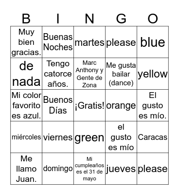 Phrases, Questions & Answers Bingo Card