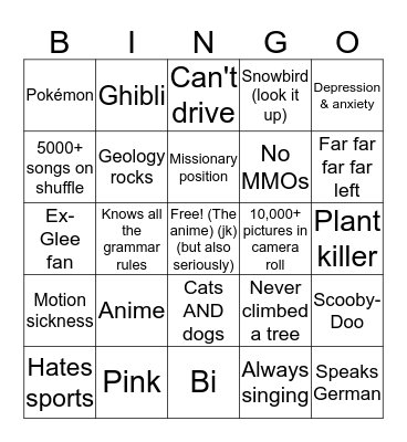 Jonnie Bingo! Bingo Card