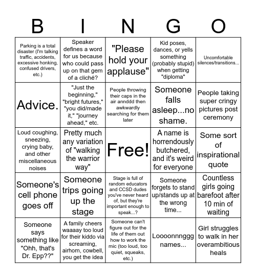 Alena's Graduation Bingo (cause there's nothing else to do) Bingo Card