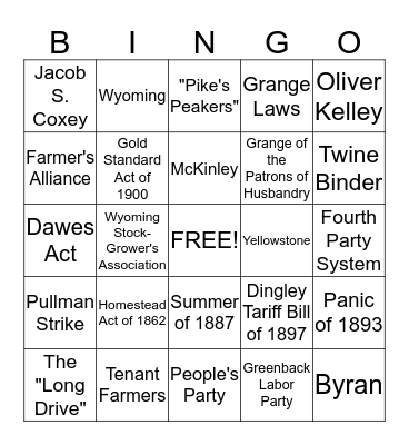 APUSH Chapter 26 Bingo  Bingo Card