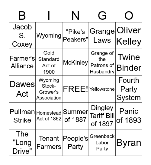 APUSH Chapter 26 Bingo  Bingo Card