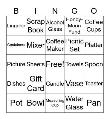 Bridal Shower Bingo Card