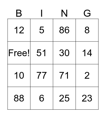 Multiplication Bingo Card