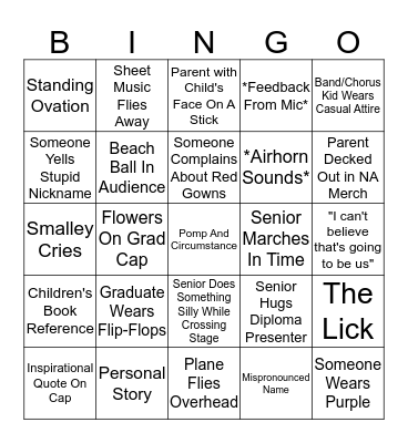 Graduation Bingo Card