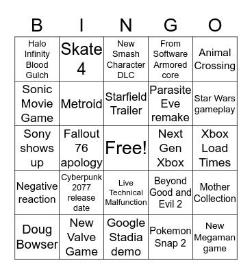 E3 Bingo Card