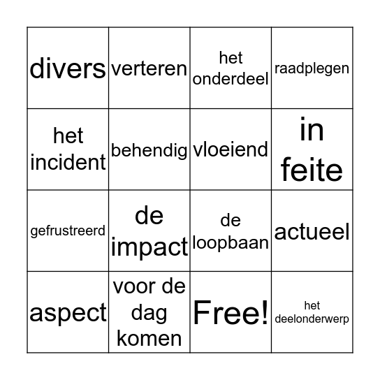 Woordenlijst Bingo Card