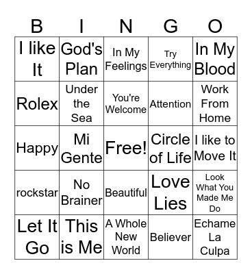 Music Bingo Card