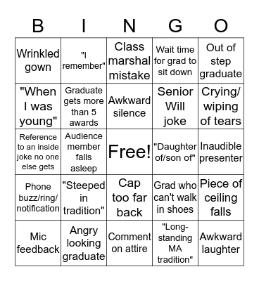 Class Day  Bingo Card