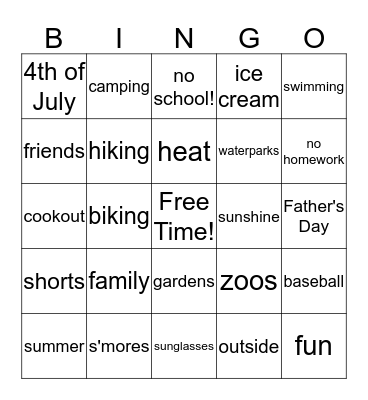 Last Day of School Bingo Card