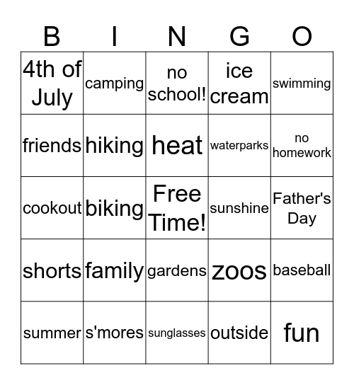 Last Day of School Bingo Card