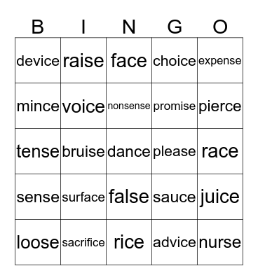 ce  /  se Bingo Card