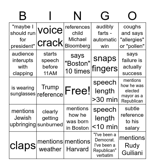 Bloomberg Bingo Card