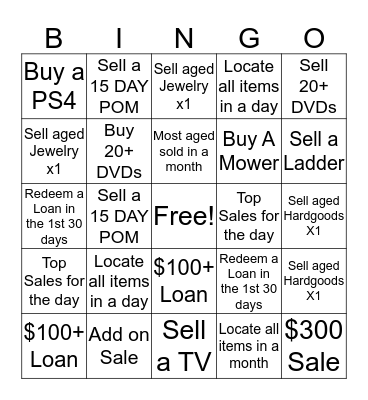 Pawn Bingo Card