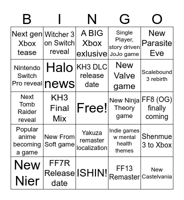 E3 power Bingo Card