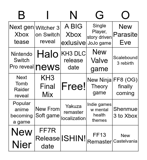 E3 power Bingo Card