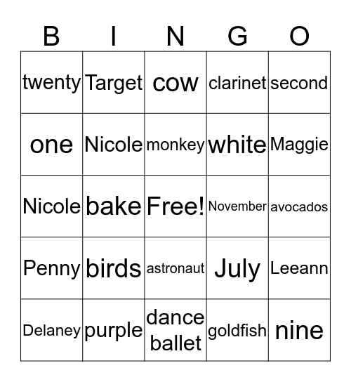 First Grade Bingo Game! Bingo Card