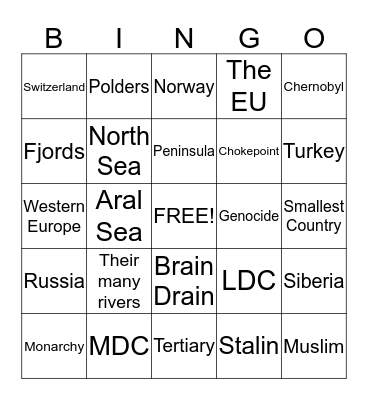 Europe Bingo Card