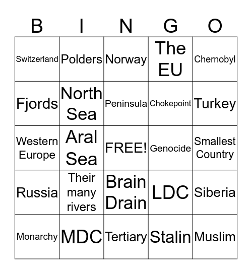 Europe Bingo Card