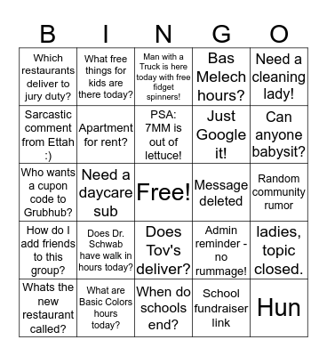 Nshei Baltimore Bingo Card