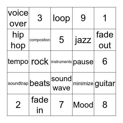 Commercial Music Bingo Card