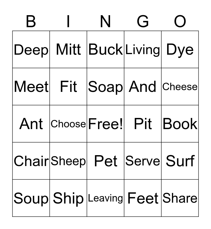 Minimal Pairs Bingo Bingo Card