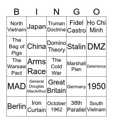 The Cold War Bingo Card