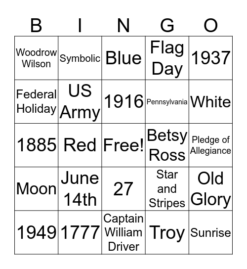 Flag Day Bingo Card