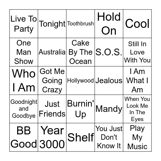 Jonas Brothers SINGO Bingo Card