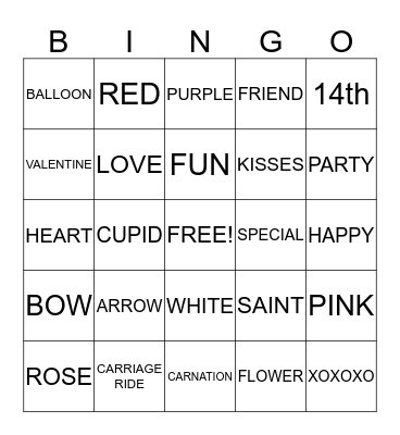 Happy Valentines Day Bingo Card