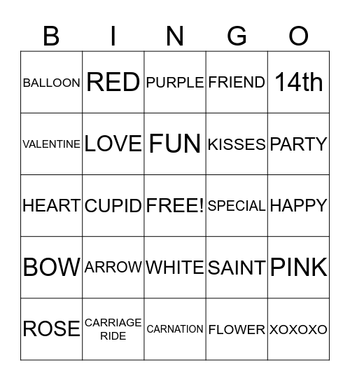 Happy Valentines Day Bingo Card