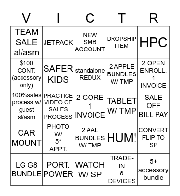 VICTRA BINGO Card