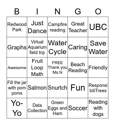 Things that make us think of Ms.N Bingo Card