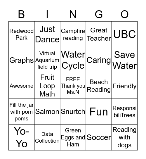 Things that make us think of Ms.N Bingo Card