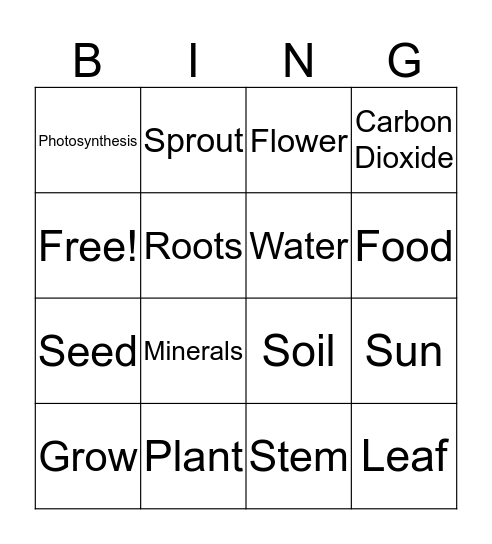 Plant Bingo Card