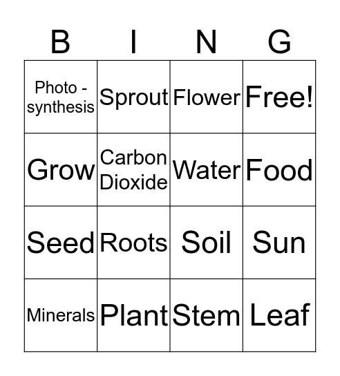 Plant Bingo Card