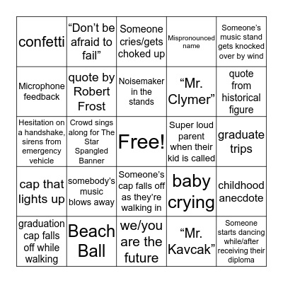 Graduation Bingo Card