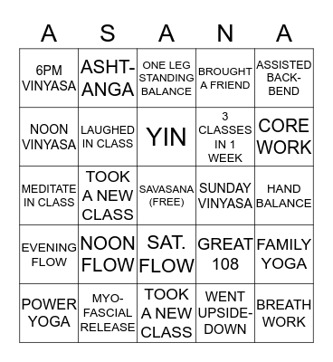 SUMMER YOGA BINGO Card