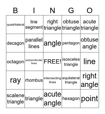 Geometry Bingo Card