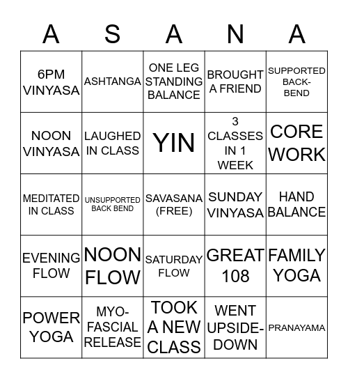 SUMMER YOGA BINGO Card