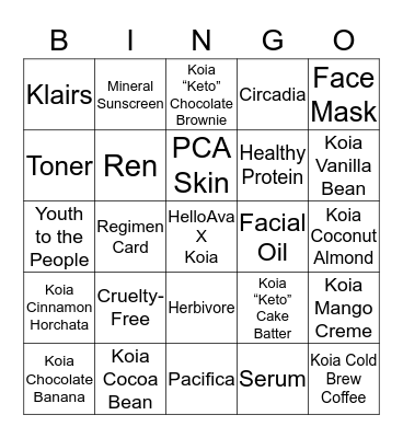 HelloAva X Koia Bingo Card