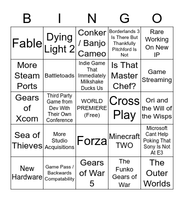 Microsoft E3 Bingo Card