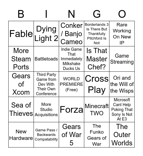 Microsoft E3 Bingo Card