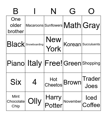 All about Miss Kim Bingo! Bingo Card