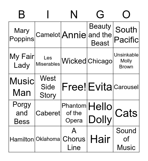 Broadway Bingo Card