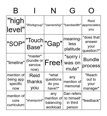 Meeting Mayhem Bingo Card