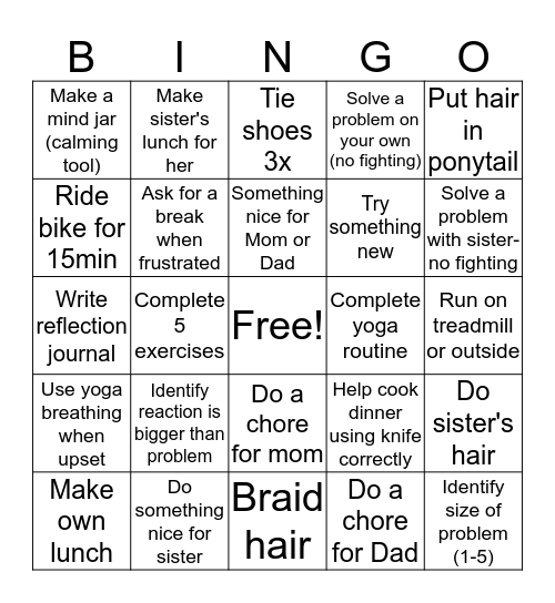 Olivia's Summer Therapy Program Bingo Card