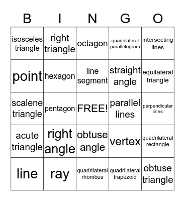 Geometry Bingo Card